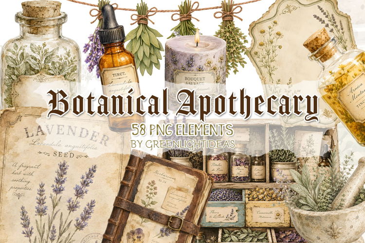 Botanical Apothecary Clipart, Vintage Junk Journal Ephemera