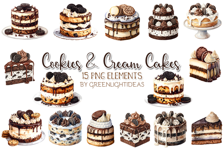 Cookies and Cream Cakes Clipart, Chocolate Desserts PNG