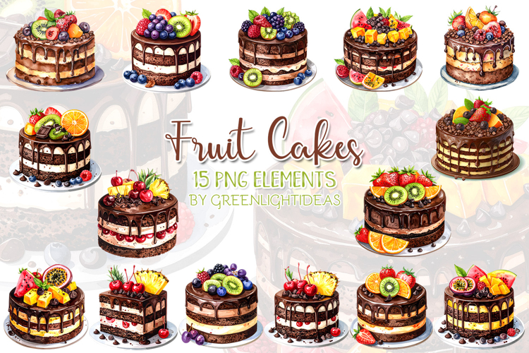 Fruit Cakes Clipart, Chocolate Desserts Graphics
