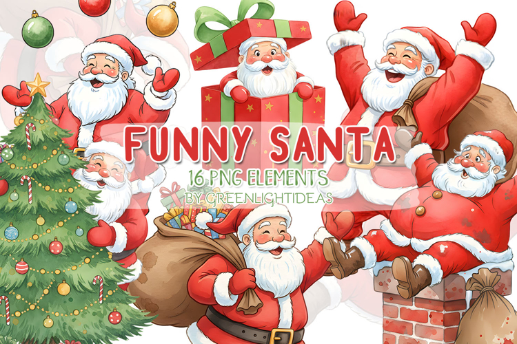 Christmas Funny Santa Clipart, Holidays Santa Illustrations