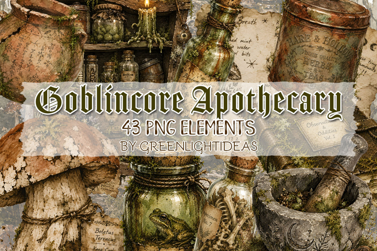 Goblincore Apothecary Clipart, Whimsical Forest PNG Bundle