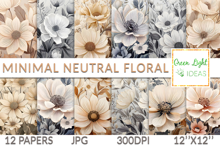Minimal Neutral Flowers Digital Papers, Botanical Background