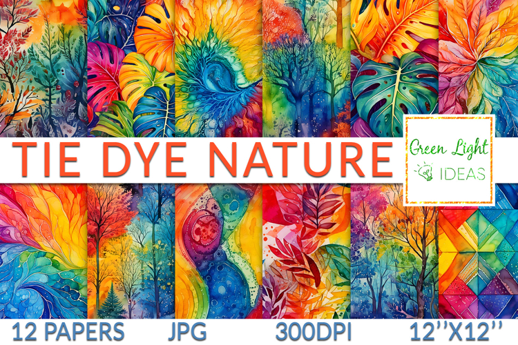 Tie Dye Botanical Digital Papers, Batik Printable Background