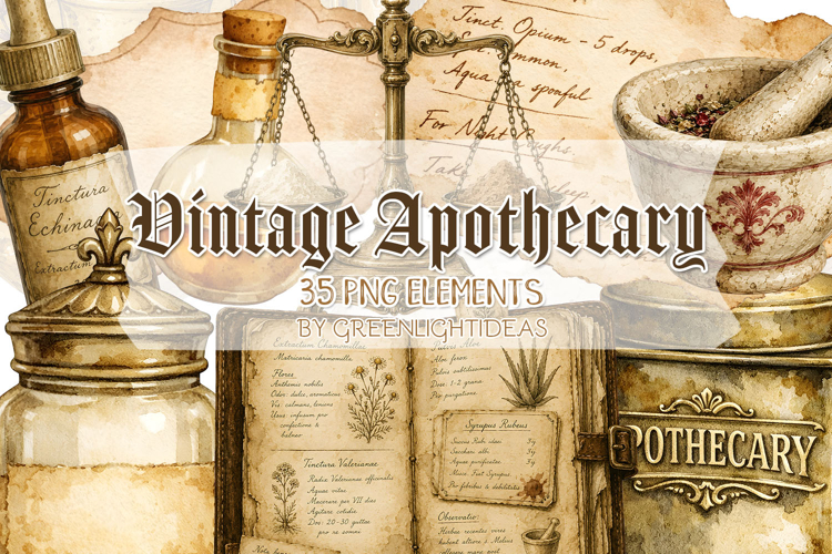 Vintage Apothecary Junk Journal Ephemera Clipart