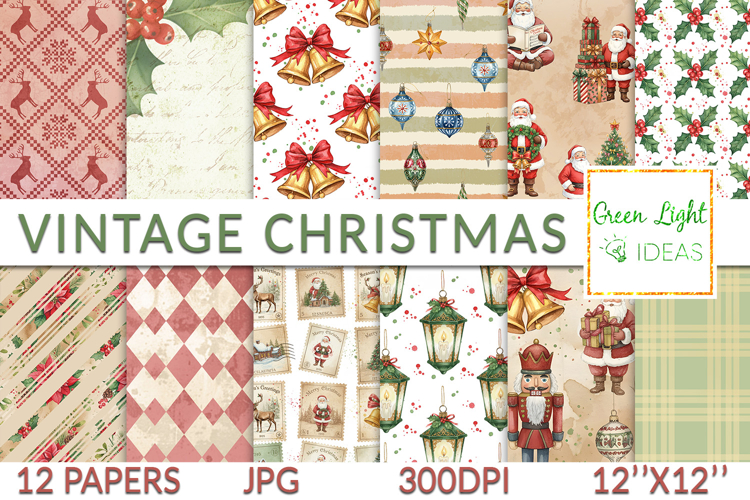 Vintage Christmas Digital Papers, Holidays Backgrounds