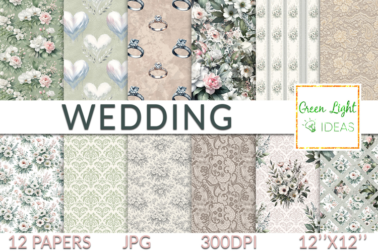 Elegant Wedding Floral Digital Papers, Bridal Patterns example image 1