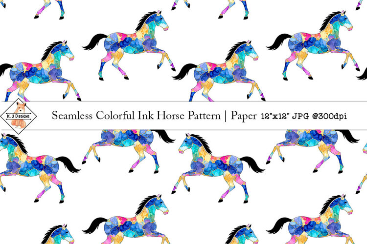 Seamless Colorful Ink Horse Pattern | Paper example image 1