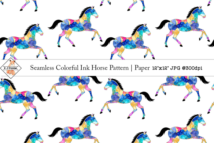 Seamless Colorful Ink Horse Pattern | Paper