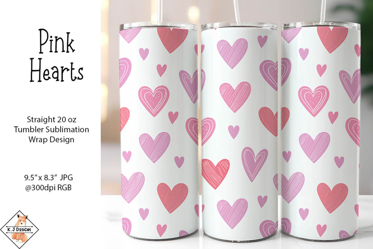 Pink Hearts Tumbler Sublimation Wrap
