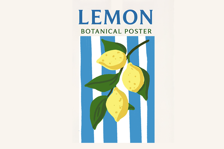 Vintage Lemon Botanical Poster | Printable Citrus Wall Art
