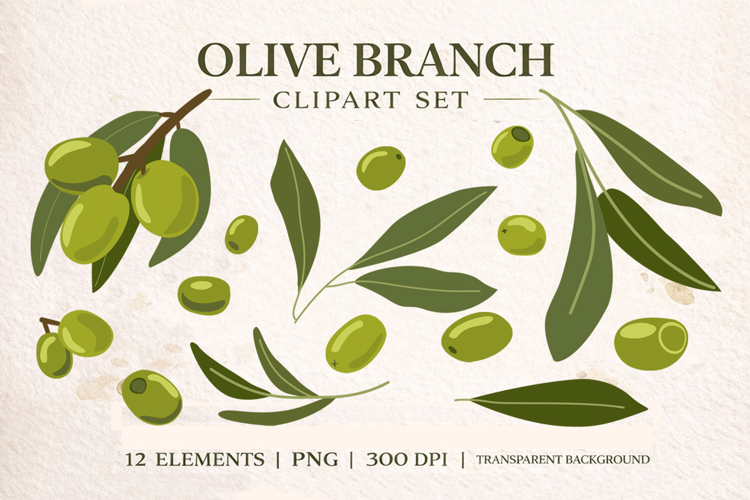 Olive Branch Clipart Set, Mediterranean Olive