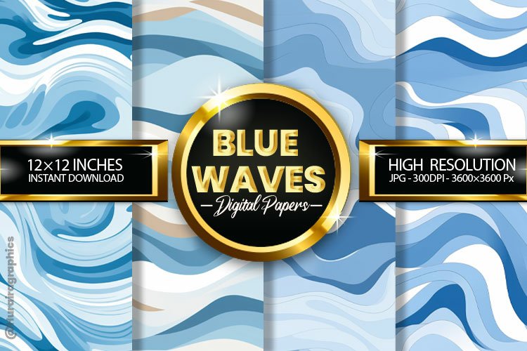 Blue Waves Digital Papers - 04 Variations