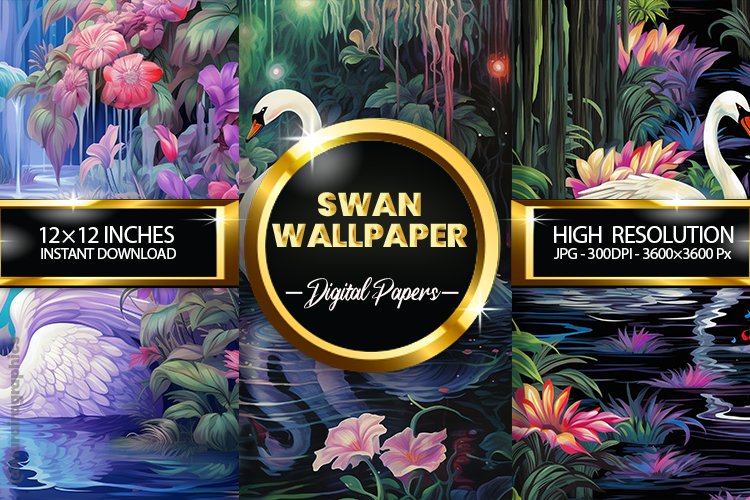 Swan Wallpaper Digital Paper - 03 Variations