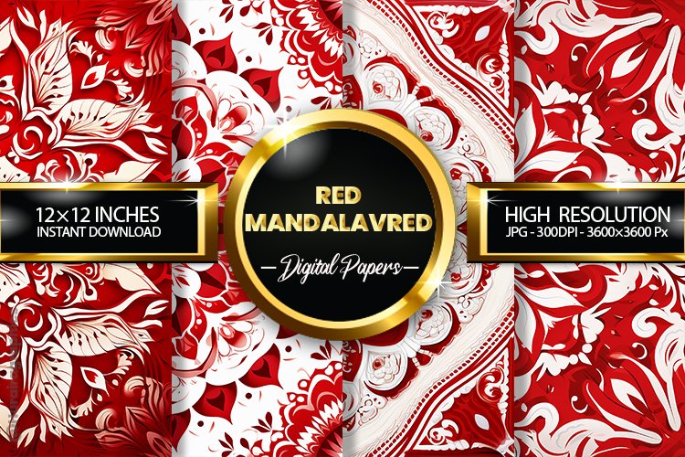 Red Mandalavred Digital Papers - 04 Variations