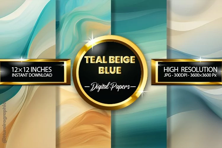 Teal Beige Blue Digital Papers - 04 Variations