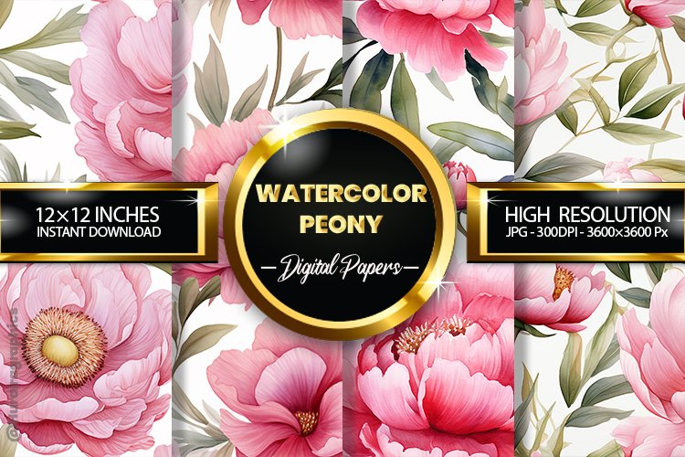 Watercolor Peony Digital Papers - 04 Variations