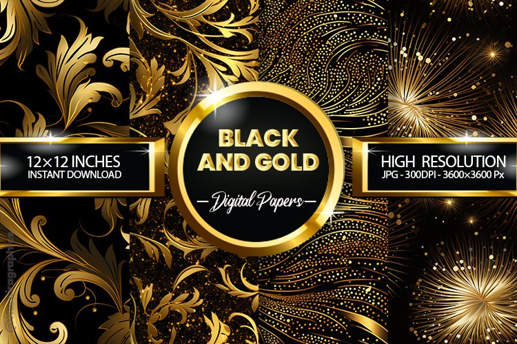 Black And Gold Digital Paper Image 11