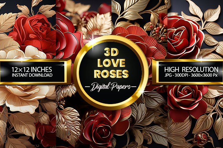 3d Love Roses Digital Papers - 04 Variations example image 1