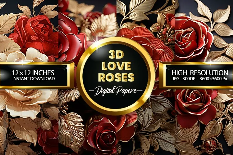 3d Love Roses Digital Papers - 04 Variations