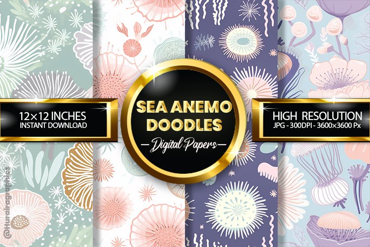 Sea Anemo Doodles Digital Papers - 04 Variations