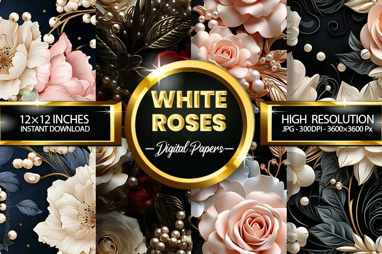 White Roses Digital Papers - 04 Variations