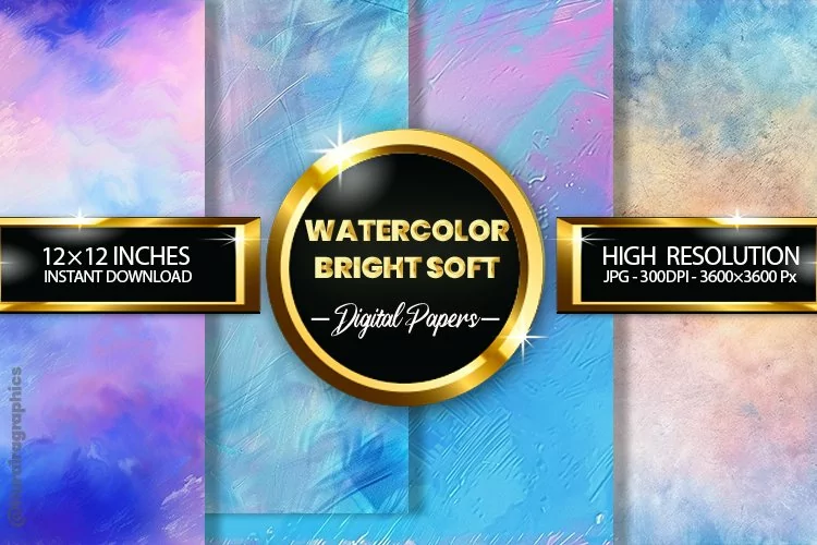 Watercolor Bright Soft Digital Papers - 04 Variations