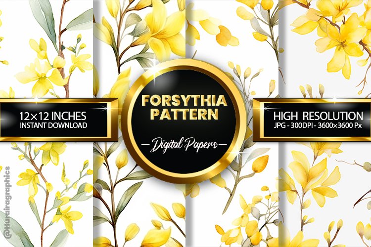 Forsythia Pattern Digital Papers - 04 Variations example image 1