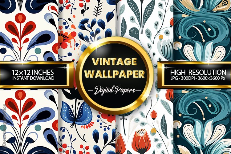 Vintage Wallpaper Digital Papers - 04 Variations