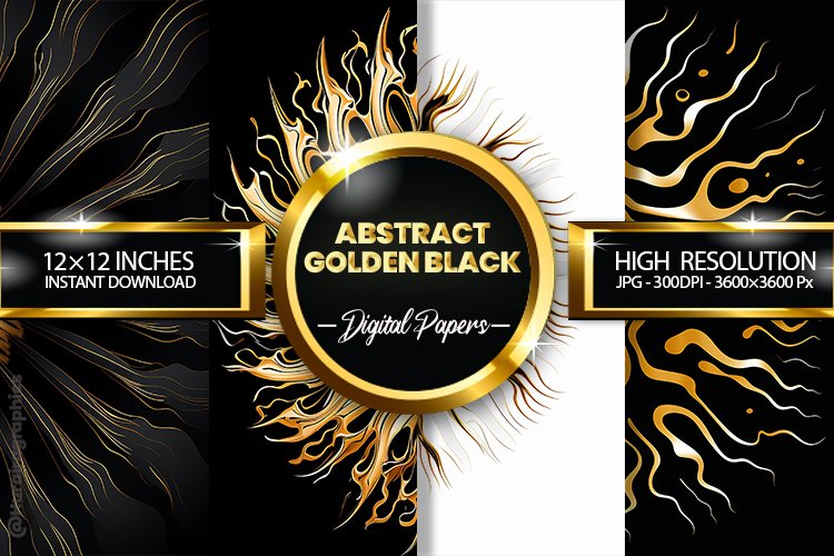 Abstract Golden Black Digital Papers - 04 Variations