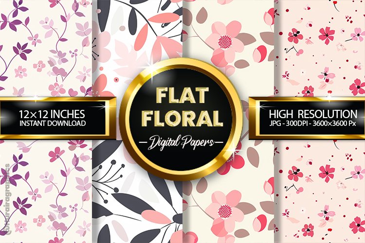 Flat Floral Digital Papers - 04 Variations