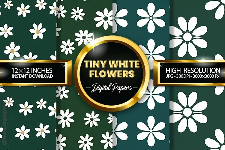 Tiny White Flowers Digital Papers - 04 Variations