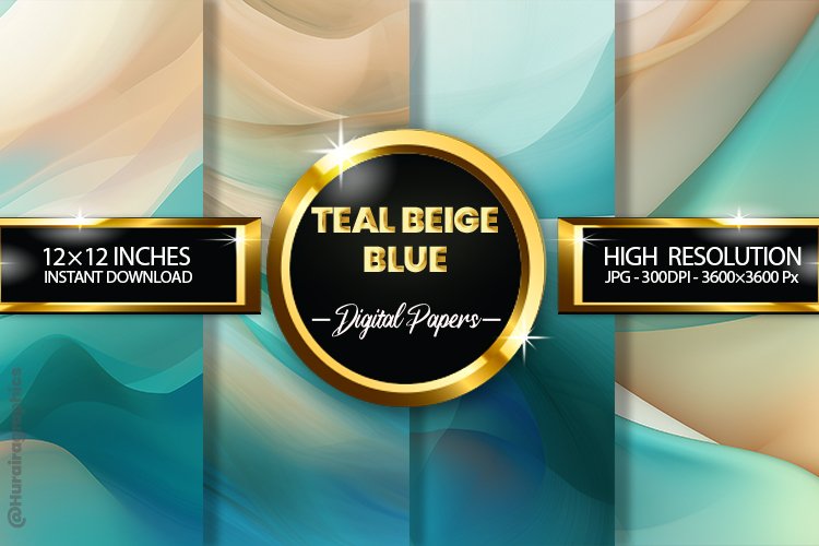 Teal Beige Blue Digital Papers - 04 Variations