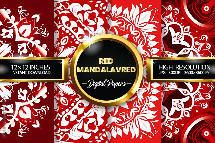 Red Mandalavred Digital Papers - 04 Variations example image 1