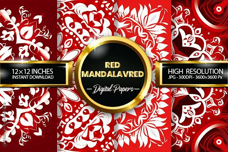 Red Mandalavred Digital Papers - 04 Variations