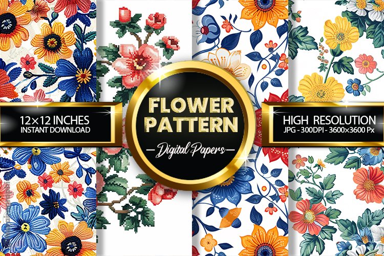 Flower Pattern Digital Papers - 04 Variations