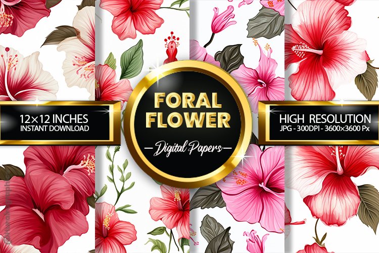 Foral Flower Digital Papers - 04 Variations