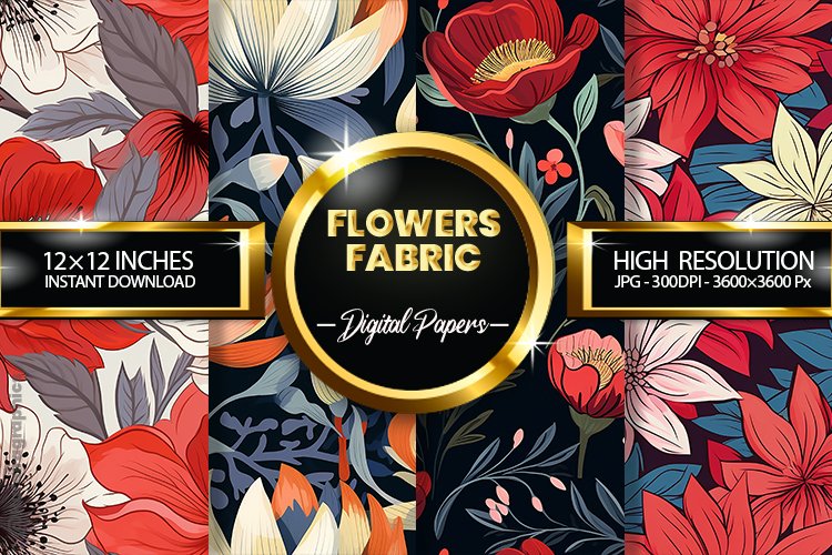 Flowers Fabric Digital Papers - 04 Variations
