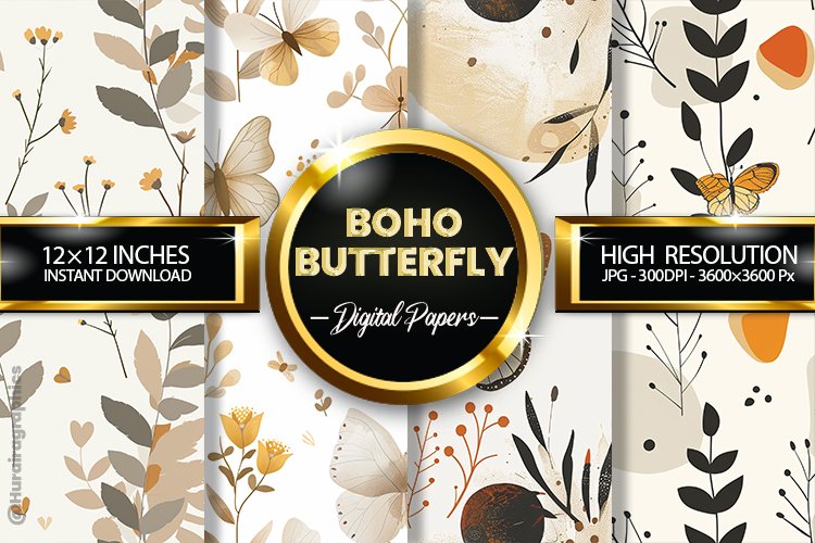 Boho Butterfly Digital Papers - 04 Variations