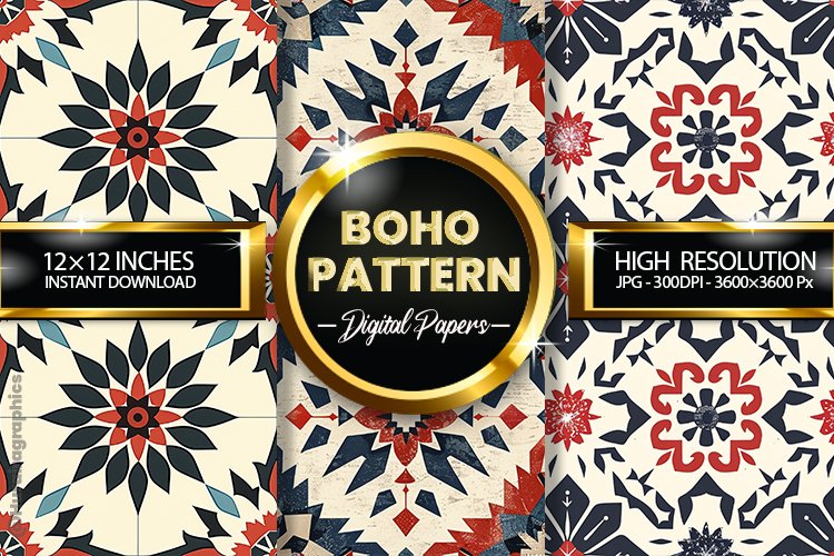 Boho Pattern Digital Papers - 03 Variations