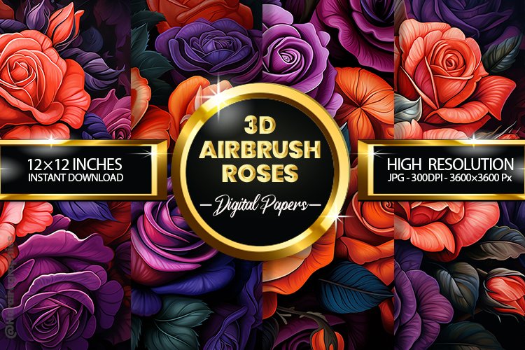 3D Airbrush Roses Digital Papers - 04 Variations example image 1
