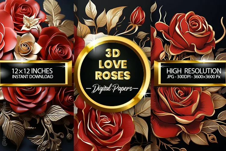 3d Love Roses Digital Papers - 04 Variations