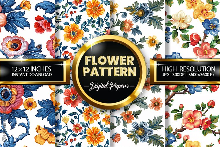 Flower Pattern Digital Papers - 04 Variations