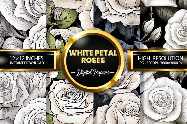 White Petal Roses Digital Papers - 04 Variations
