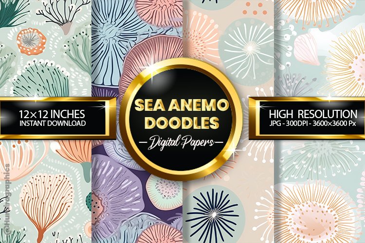 Sea Anemo Doodles Digital Papers - 04 Variations example image 1