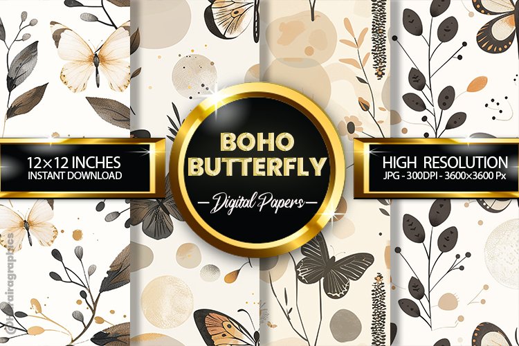 Boho Butterfly Digital Papers - 04 Variations