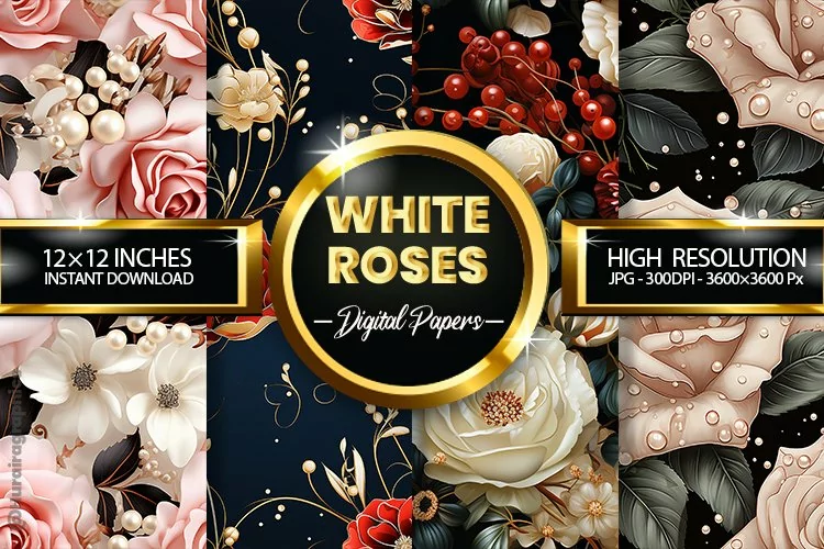 White Roses Digital Papers - 04 Variations