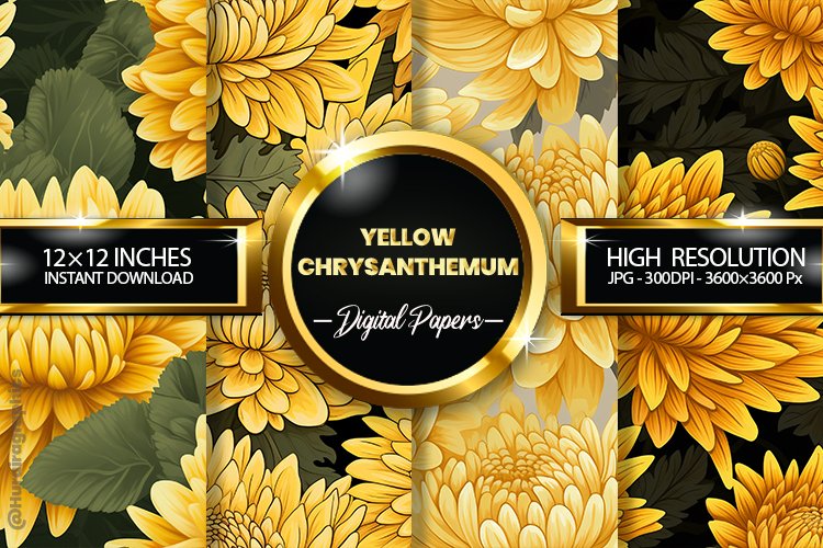 Yellow Chrysanthemum Digital Papers - 04 Variations