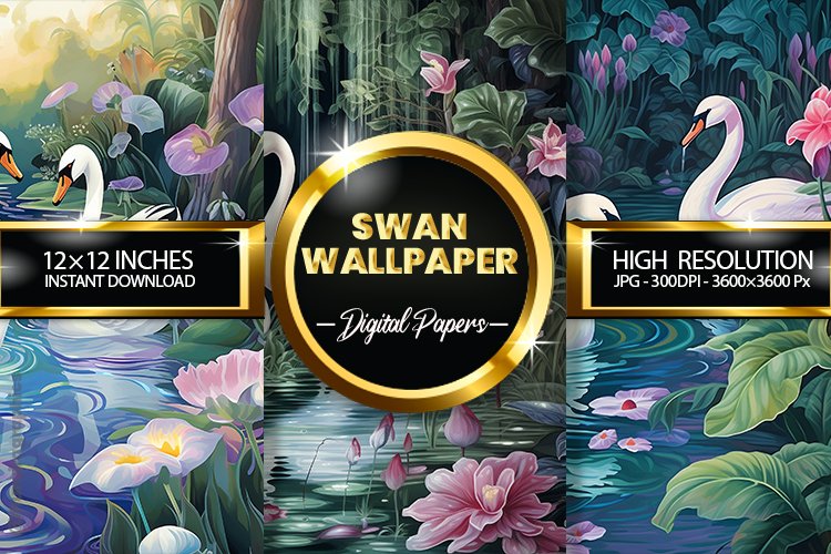 Swan Wallpaper Digital Paper - 03 Variations