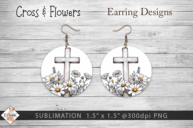 Cross & Flowers Earring Sublimation Designs