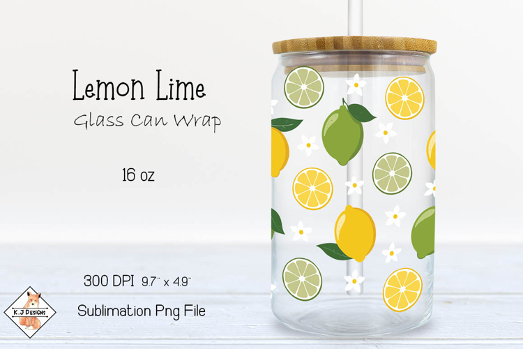Libbey Lemon Lime Glass Can Wrap Sublimation Design